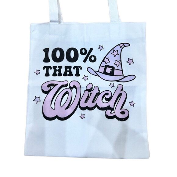 100% That Witch Canvas Tote Bag Handmade - Picture 4 of 4